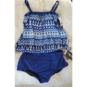 Maxine Of Hollywood Womens Tankini Top & Swim Shorts ~ 2 piece ~ Sz 18W Blue New